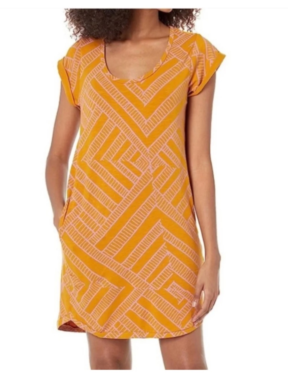Prana Yellow / Gold and Pink Bon Vivante Curry Wander Print Mini Dress Size Larg